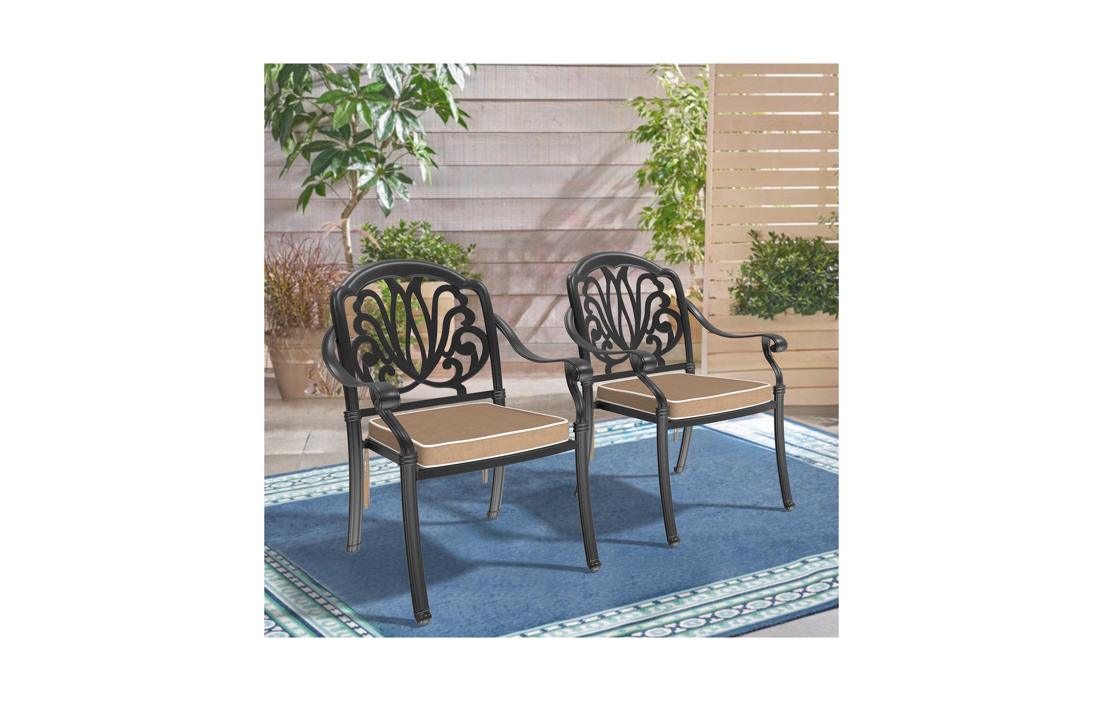 Clihome 2Pcs Patio Dining Chair Cast Aluminum Chair with Frame and Cushions