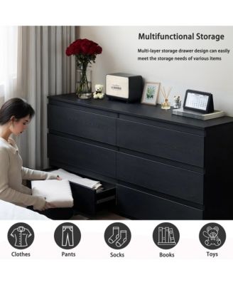 6 Drawer Dresser for Bedroom, Wood Storage Cabinet with Concealed Handles and Deep Drawers, Modern Chest of Drawers for Living Room