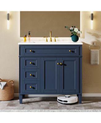 Modern Bathroom Vanity with Sink, Freestanding Vanity Cabinet with 3 Drawers, Storage Cabinet & Ceramic Undermount Basin