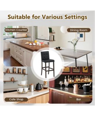 Set of 2 PVC Dining Leather Bar Stools with Solid Wood Legs-29 inches