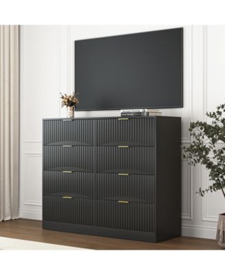 Modern 8 Drawer Dresser 47.2-Inch-Wide Wood with Gold Handles for Bedroom Living Room