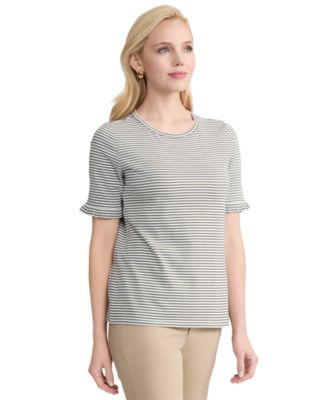 Women's Ruffle Elbow Sleeve Crewneck Top