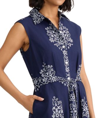 Women's Sleeveless Collared Shirt-Dress