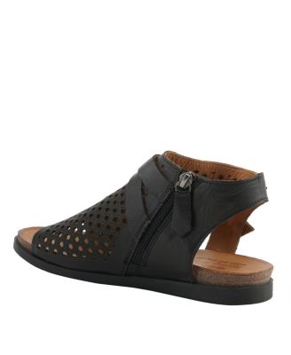 COVINGTON Women's Leather Cut-Out Sandals with Ankle Coverage and Buckle Detail