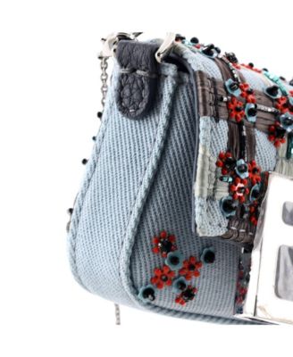 Nano Chain Baguette Charm Bag Embellished Denim
