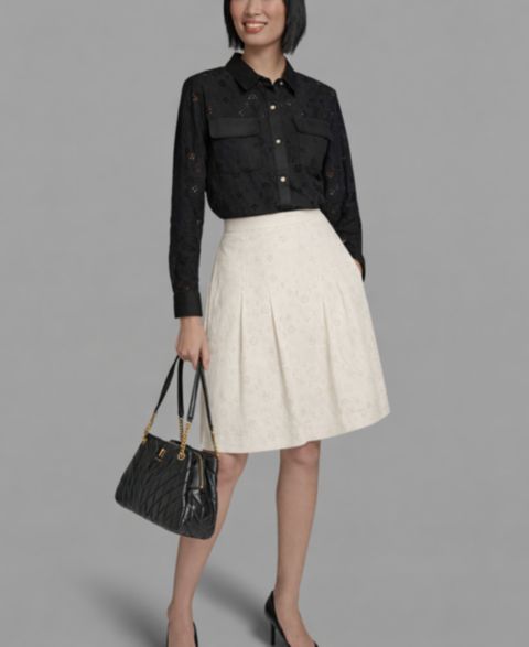 Женская юбка KARL LAGERFELD PARIS A-Line Eyelet, цвет: Мягкий белый