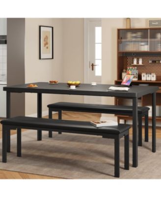 3-Piece Metal Frame Dining Table Set with 2 Benches