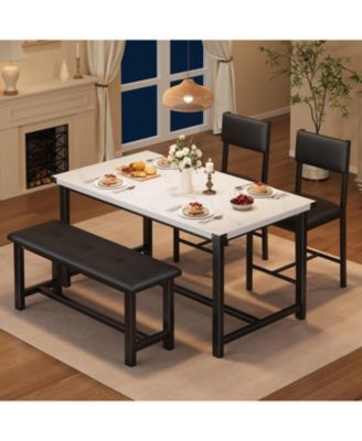 4-Piece Wood Dining Table Set with 2 Upholstered Chairs and Bench