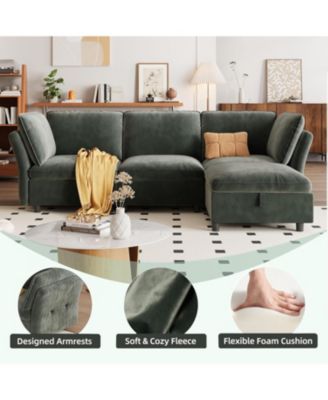 97" L Shape Sectional Couches for Living Room, 3 Seater Sectional Sofa with Movable Ottoman and Pillows