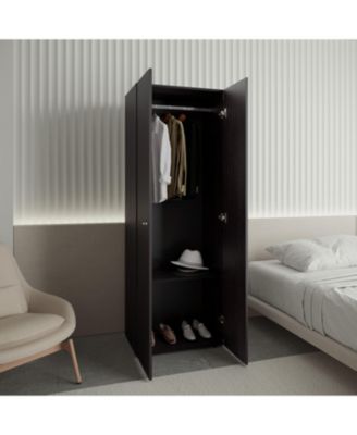 Home 2 Doors Closet System Armoire with Hanging Rod and Storage Shelf Modern Organizer for Bedroom.
