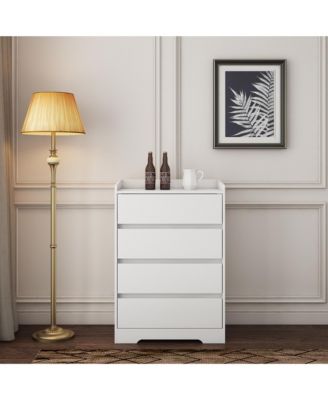 4 Drawer Dresser White 100 Waterproof Modern Wooden Cabinet Sturdy Frame for Bedroom Living Room Office