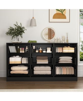 Large 9 Drawer Dresser 63-Inch-Wide Wood with Gold Handles for Bedroom Storage