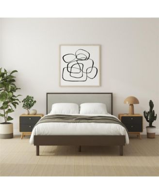Upholstered Wood Headboard Modern Minimalist 40.5 inch Tall with Wooden Trim