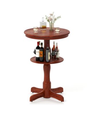 2-Tier Round High Top Bar Table with Storage Shelf and Pedestal Base-Espresso