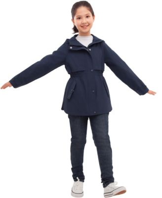 Girls Trench Coat Hip-Length Hooded Jacket
