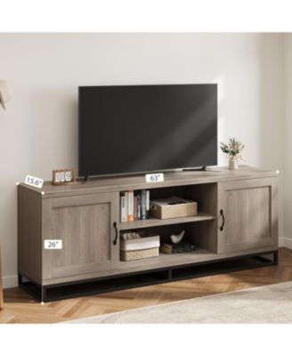 Farmhouse TV Stand , Entertainment Center 2-Tier Adjustable Shelves, Wooden TV & Media Console Table for 75 Inch