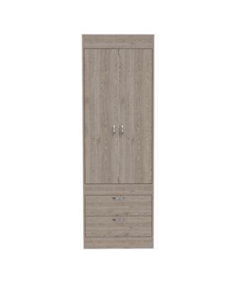 Tarento Armoire with 2 Drawers Double Door Cabinet Hanging Rod Bedroom Storage