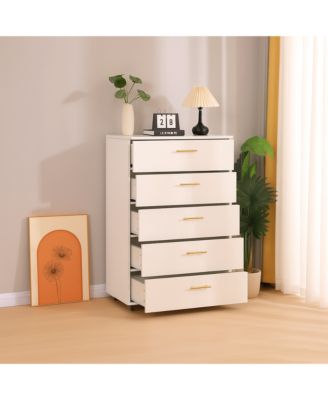 Modern 5 Drawer Dresser Solid Wood Cabinet with Metal Handles for Bedroom Home Office Hallway