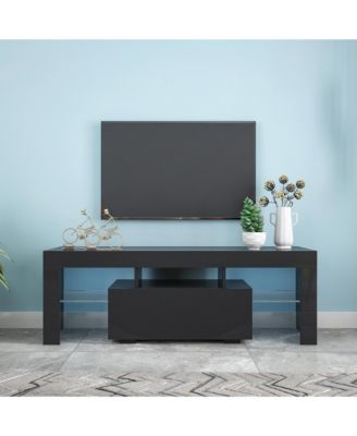 Led Tv Stand for 55 Inch TV, 51.18" Entertainment Center with Glass Shelves and Storage Drawer for Living Room and Bedroom