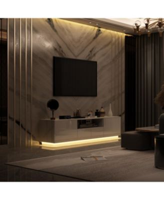 Pc Wood TV Stand, 4 Drawers, Media Console with Light Strip – Entertainment Furniture