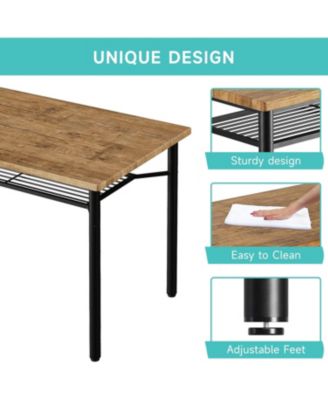 5-Piece Rustic Wood and Metal Rectangular Dining Table Set with Storage Rack