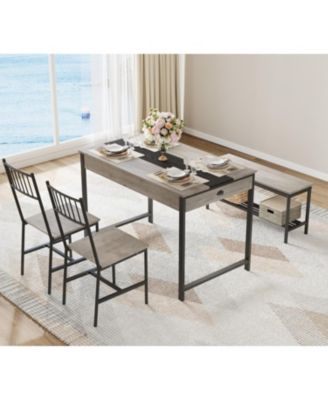4-Piece Farmhouse Rectangular Dining Table Set with 2 Chairs and Bench