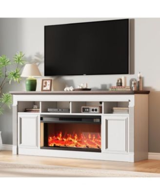 68" Farmhouse Electric Fireplace TV Stand, Entertainment Center with Open Storage Cabinets for TVs up to 75", Media Console for Living
