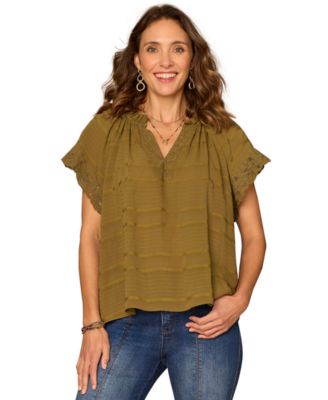 Petite Embroidered V-Neck Woven Top