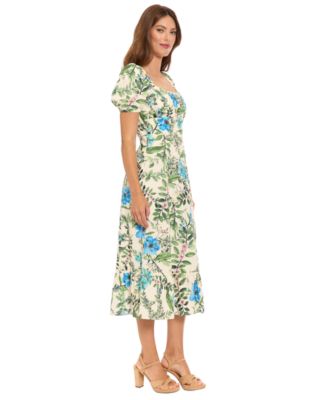 Women's Floral Print Square Neck Midi Dress