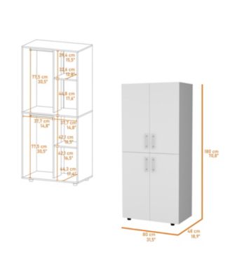 4 Door Armoire 70.8inch High with Melamine Finish Multiple Shelves and Compartments for Bedroom Storage Organizer