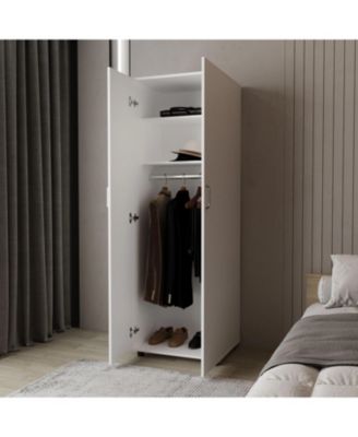 Armoire with 2 Doors Hanging Rod and 2 Upper Shelves 70.9inch High Bedroom Storage Organizer