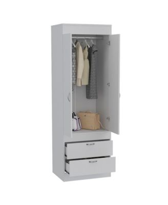 Armoire with Large Double Door Cabinet Two Bottom Drawers and Hanging Rod Bedroom Storage Organizer