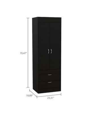 Lisboa Armoire with Double Doors Hanging Rod Two Drawers and Metal Handles