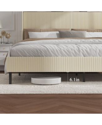 Metal Platform Bed Beige Charging Station 2 USB Ports Noise Free No Box Spring Needed