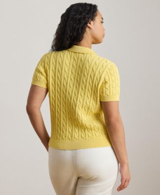 Plus Size Cable-Knit Cotton Polo Sweater