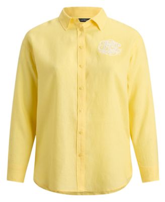 Plus Size Eyelet-Logo Linen Shirt