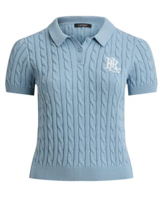 Plus Size Cable-Knit Cotton Polo Sweater