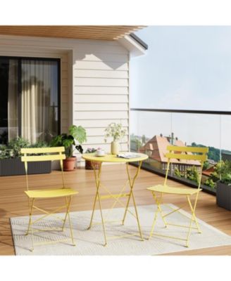 3 Piece Foldable Bistro Table and Chairs Set – Indoor/Outdoor Premium Metal Frame Coffee Table Set for Garden/Yard