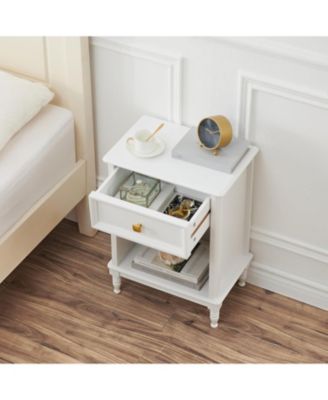 Wooden Nightstand Set of 2 End Table with Storage Drawer and Opening Shelf Sofa Side Table for Bedroom Living Room