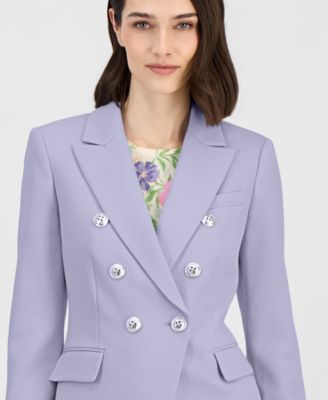 Women's Twill Peak-Lapel Faux-Double Breasted Blazer