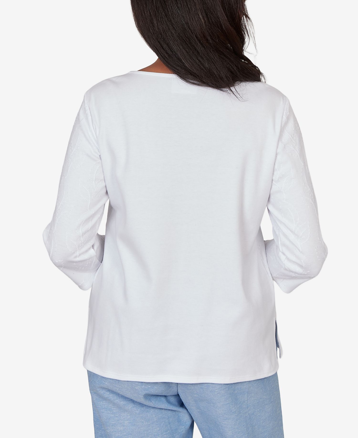 Petite Caribbean Blues Embroidered Dragonfly Floral Top