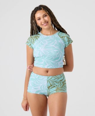 Women's Cropped Crewneck Swim Short-Sleeves Rashguard