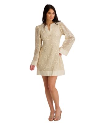 Women's Long-Sleeve V-Neck Short Dress