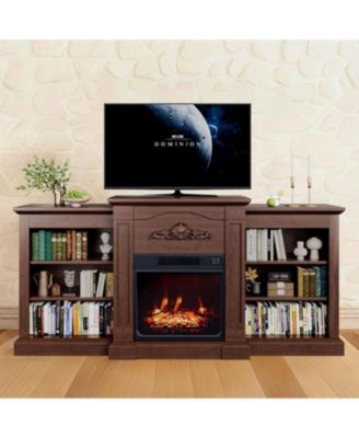 67" Electric Fireplace TV Stand with 18" Slim Built-in Heater, Remote, 12 Flame Colors, Adjustable Storage Cabinets, Wood Finish, Entertainment