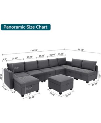 Modular Sofa Sectional Sleeper Couch with 2 Ottomans, 9 Seat Convertible U Shaped Modular Couch with Storage, Oversized Sofa Sleeper