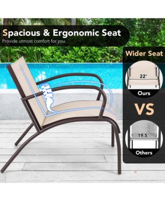 3 Piece Patio Chair Set Curved Fabric Seat Round Coffee Table for Backyard