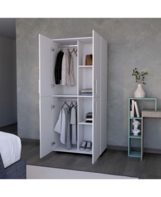 Hazel Armoire Melamine with Two Doors Four Shelves and Two Clothes Hanging Bars Bedroom Storage Organizer