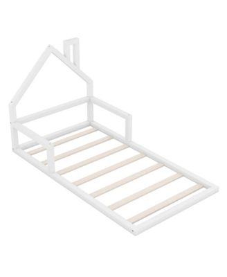  Wood Floor Bed House Shaped Headboard Chimney Pine Wood MDF