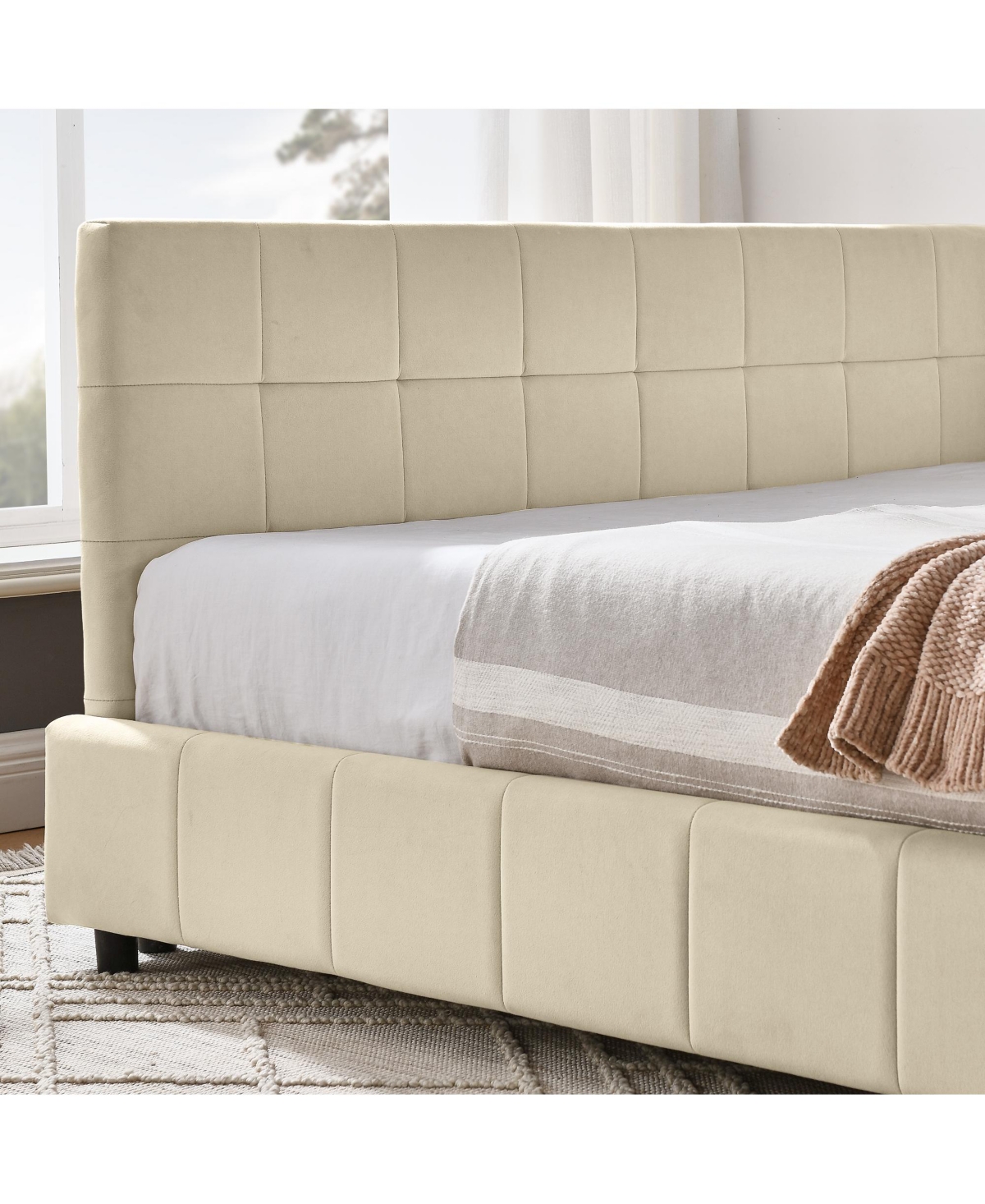 flynama Velvet Tufted Daybed Backrest Armrest New