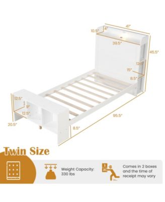 Bed Frame with Storage Headboard USB Ports and LED Lights